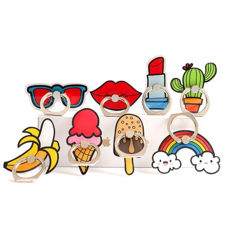 

Universal Cartoon Rainbow Cactus Finger Ring Mobile Phone Smartphone Stand Holder For iPhone X 8 7 6 6S Plus 5S