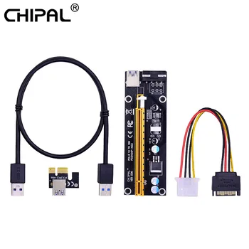 

CHIPAL 100PCS VER006 PCI-E Riser Card PCIE 1X to 16X Extender SATA 4Pin Molex Power 0.6M USB 3.0 Cable For Miner Mining