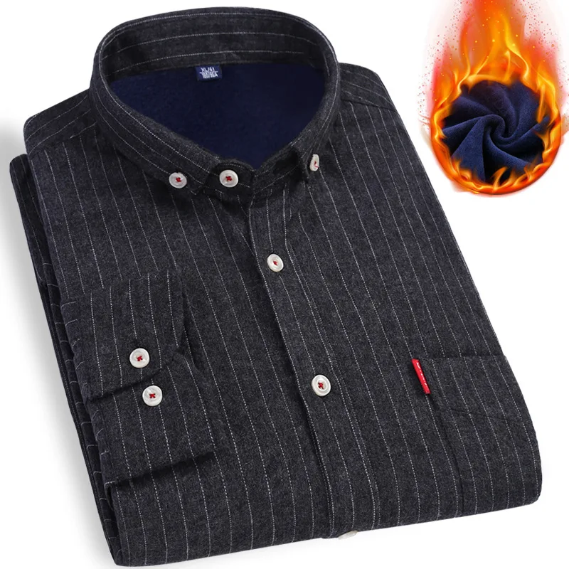 

Men Long Sleeve Striped Shirt Cotton Male Slim Fit Social Business Dress Shirt Autumn Autumn Men Clothing Plus Velvet GRAY BLACK