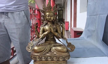 

20" Chinese Bronze Avalokitesvara Four Arm Kwan-yin Bodhisattva Goddess Statue