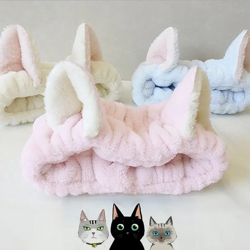 

Cute Elastic Cat Ears Headbands for Women Girls Makeup Face Washing Headband Hairdo Facial Mask Headwrap Hairband Hair Accessory