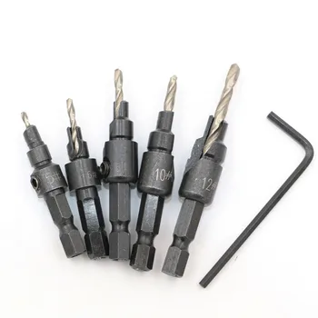 

6PCS 1/4 inch HSS Countersink Drill Bit Set Woodworking Chamfer Screw Drilling Pilot Holes Tool Kit 5# 6# 8# 10# 12#