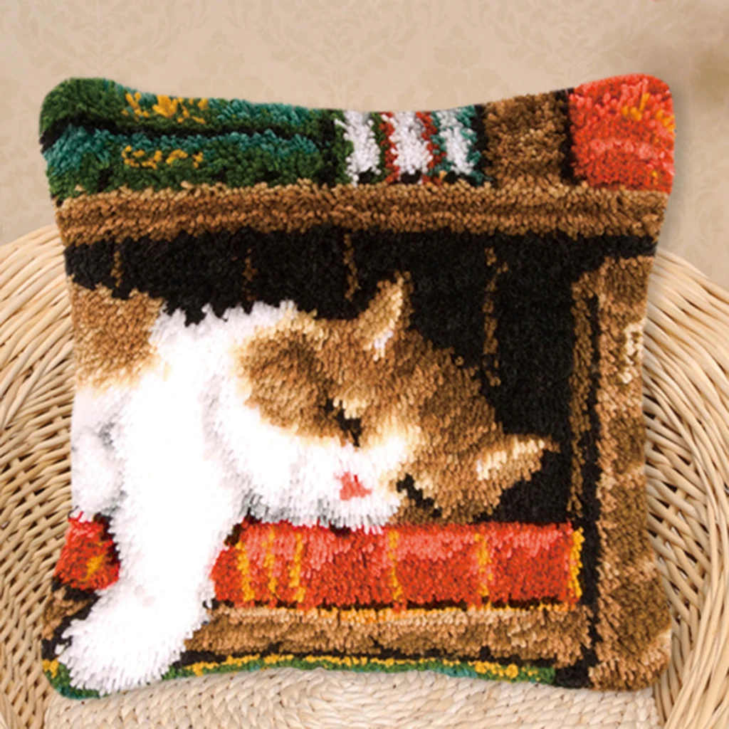 Cushion Latch Hook Kits for Kids Beginners Embroidery Cat Dog Pillow Cover Rug Making Kits Christmas Gifts