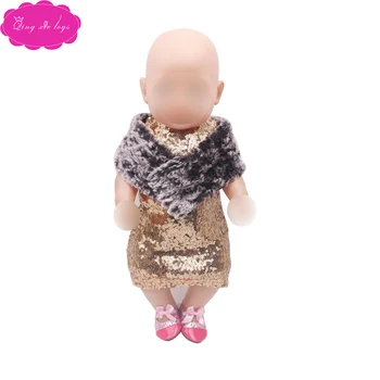 

43 cm baby dolls Clothes lady's fur evening dress Baby toys fit American 18 inch Girls doll f318