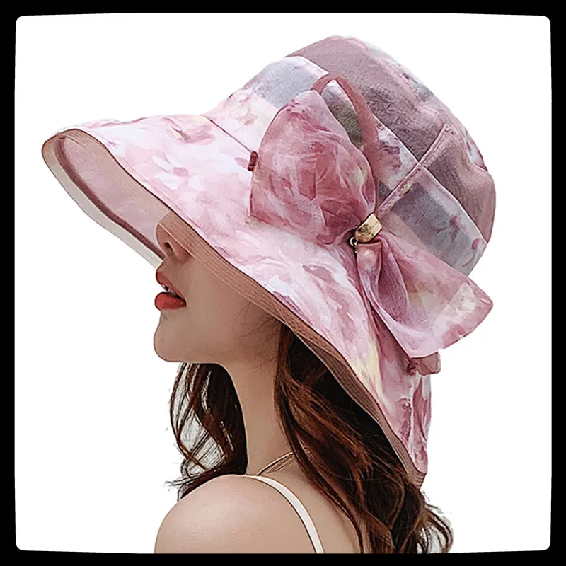 Summer Dome Sun Hat Outside Light Thin UV Protection Flowers Pearl Bowknot Sun Visor Fashion Female Cloth Hats
