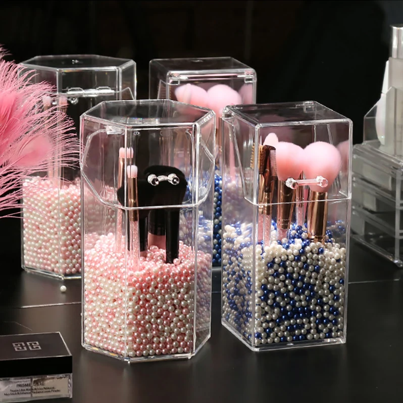 Exquisite Dust-proof Pearl Cosmetic Storage Box Desktop Eyebrow Pencil Brush Makeup Tube Dressing Table Sundries Organizer