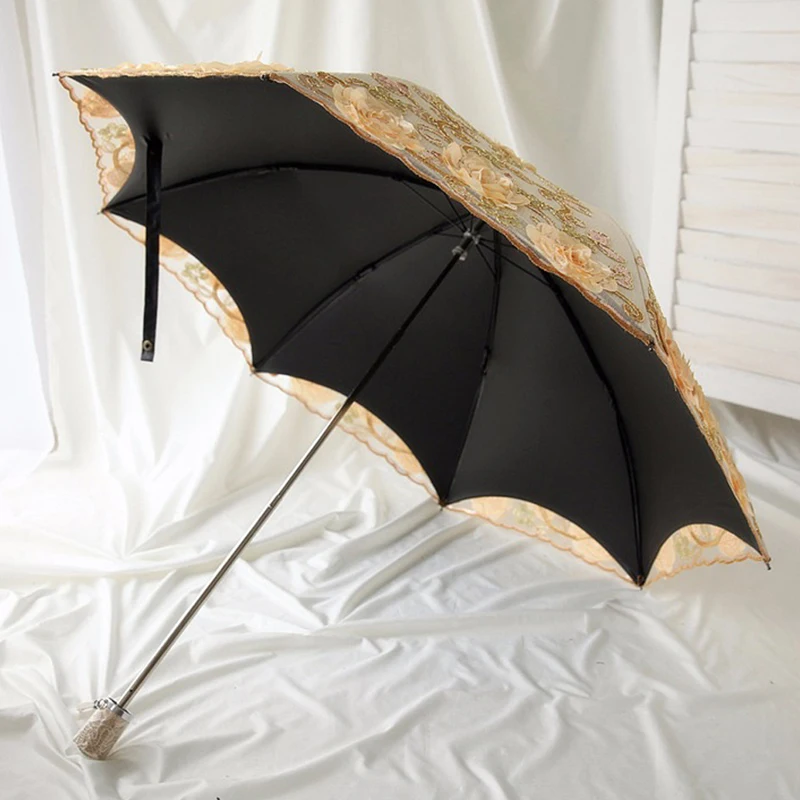 

OnnPnnQ New Two-Folding Umbrella Women Double Layers Of Lace Embroidery Umbrella Strong Frame Sun Rain Gear Windproof Umbrellas