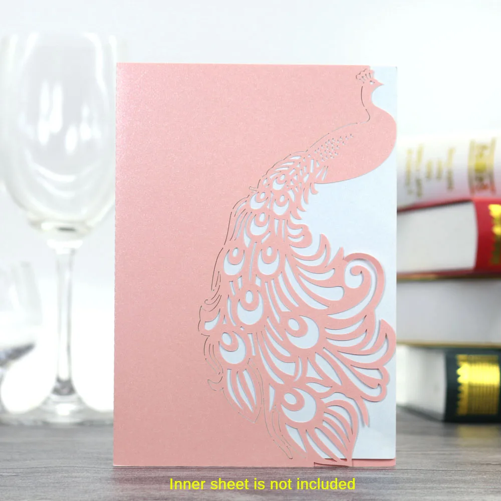  10pcs/set Elegant Carved Peacock Pattern Laser Cut Wedding Invitation Card Event Party Supply Shiny - 32842218700