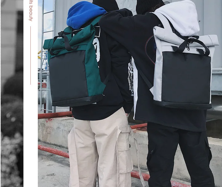 

Simple Street Trend Hip-hop Style Backpack Teenager Personality Contrast Color Student Backpack Unisex Casual Travel Bag D186