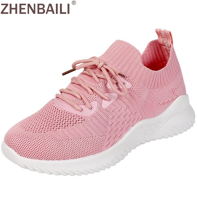 

ZHENBAILI Size 36-40 Summer Fly Knit Sock Sneakers 2019 Lace Up Breathable Platform Flat Outdoor Casual Shoes Women Sport Shoes