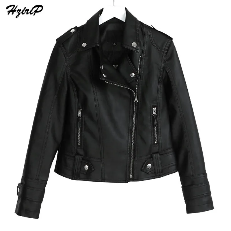 Hzirip Women Leather Jacket 2017 Autumn Black PU Slim Short Bomber