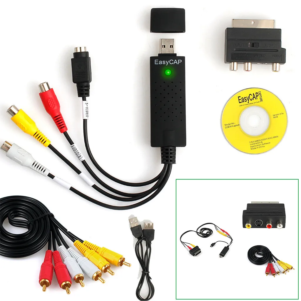 

USB2.0 VHS To DVD Converter Audio Video Capture Kit Scart RCA Cable for Win10