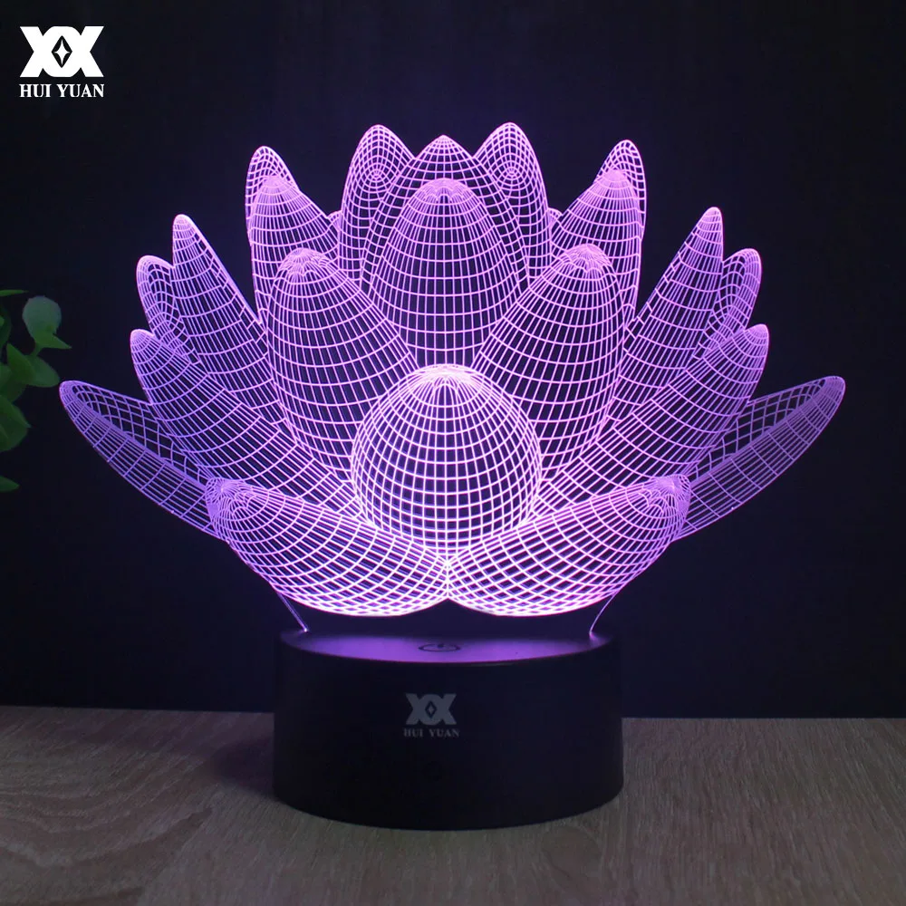 

lotus 3D Lamp LED Remote Control Night Light USB Decorative Table Lamp luminaria Interesting Gift HUI YUAN Brand