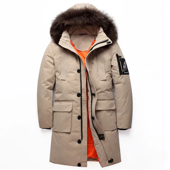 Новинка, зимняя мужская куртка на белом утином пуху с меховым воротником, длинное повседневное толстое пуховое пальто с капюшоном, Мужская брендовая одежда, большой размер 4XL 5XL - Цвет: 807 khahi
