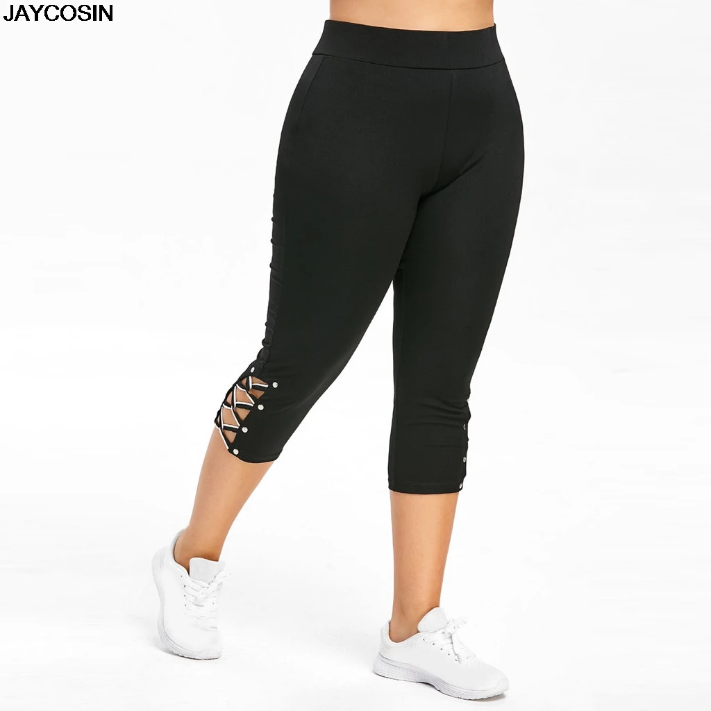 

JAYCOSIN Fashion Women Casual Plus Size Cross Straps Leggings Seven Points Casual Sport Pants Legging Fitness diy Athletic 9502