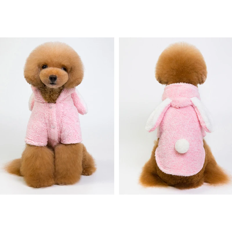 Warm Winter Pet Dogs Clothes Hoodie Fleece Cozy Small Dog Pajamas Cosplay Cute Rabbit For Puppy Pet Cachorro Roupa S-XXL