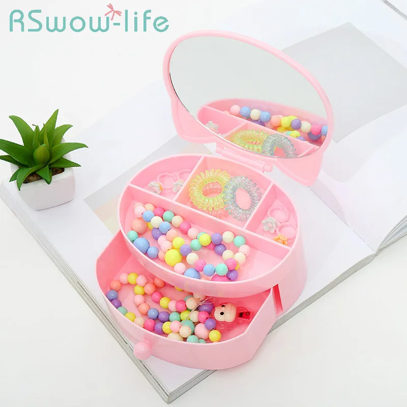 

Children's Drawer Double Jewelry Storage Box Cartoon Dressing Table Makeup Mirror Color Cute Storage Box