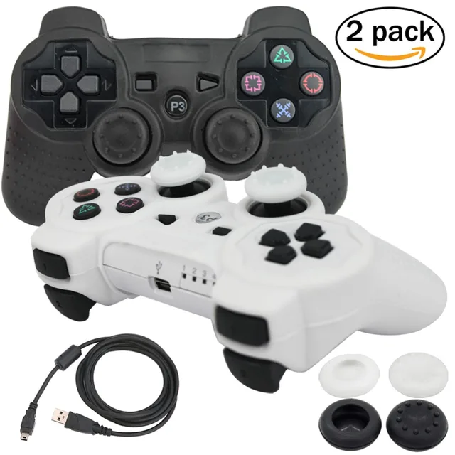 Special Price blueloong 2pcs Black and White Color Wireless Bluetooth Joystick Gamepad For Playstation 3 PS3 Controller + Free Shipping