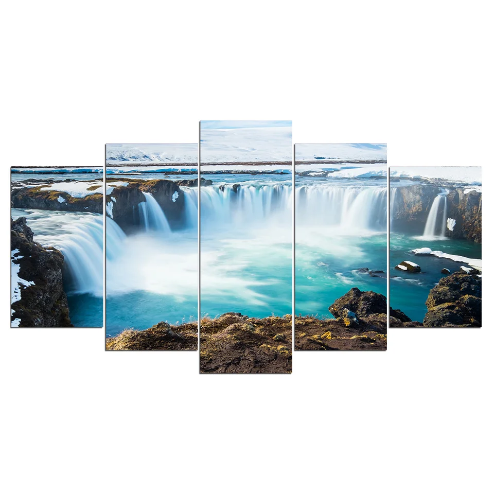 

Canvas Home Decor HD Prints Poster 5 Pieces Iceland Paintings Godafoss Waterfall Landscape Pictures Modular Wall Art Framework