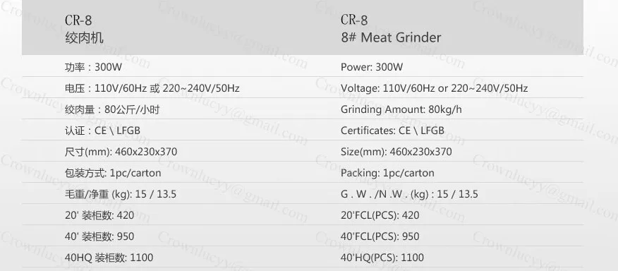 CR-8 Коммерческая Мясорубка; Нержавеющая сталь электрическая мясорубка машина