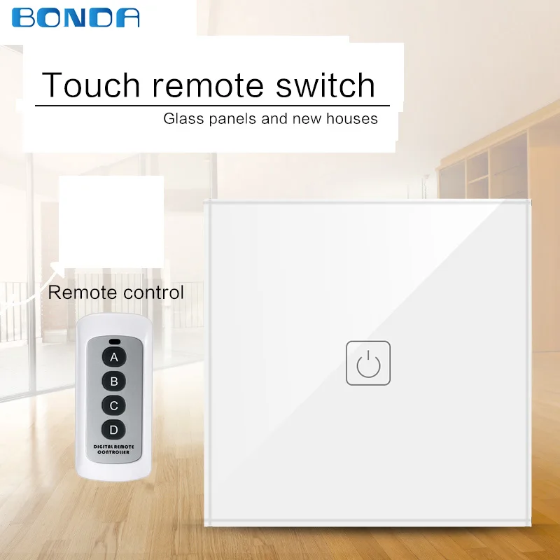 

BDNOA EU/Standard Wireless Remote Control Switch, Crystal Panel Touch Wall Switch R433 RF Smart Home Application Light Switch