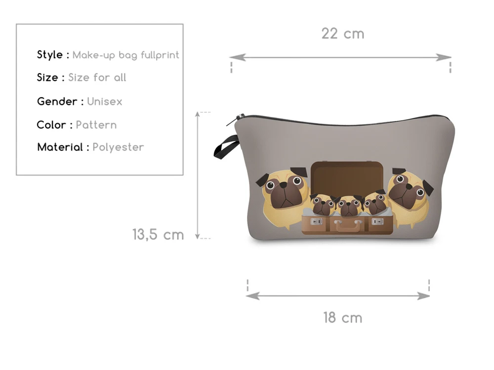 Deanfun 3D печатные косметички мультфильм Мопс милый для женщин туалетных принадлежностей Органайзер на молнии 50888