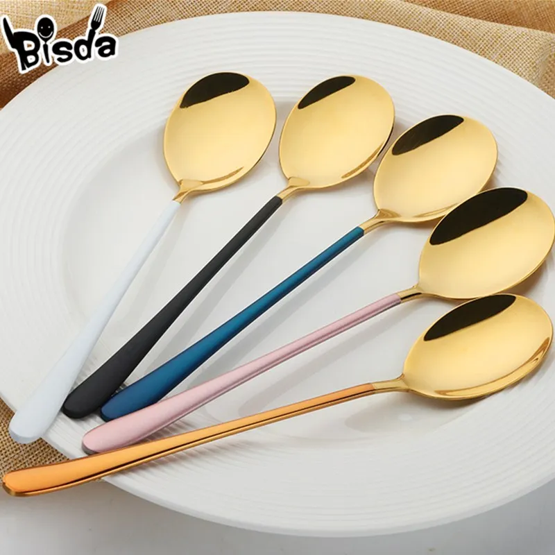 5 Colors Table spoon Korean Style High Quality Dinner Spoons Functional