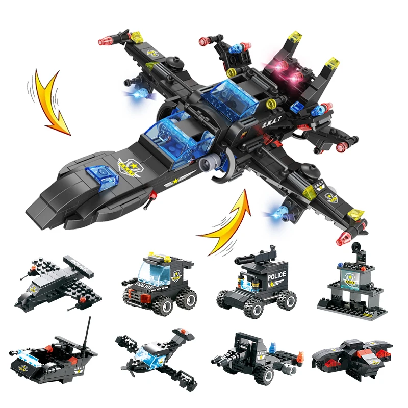 725 шт. 825 обновление 8 в 1 робот самолет машина городская полиция серия Legoings