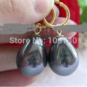 

ry00361 Natural 20mm Black Drip Shell Pearl Earrings Dangle 14KGP (A0425) (A0425)