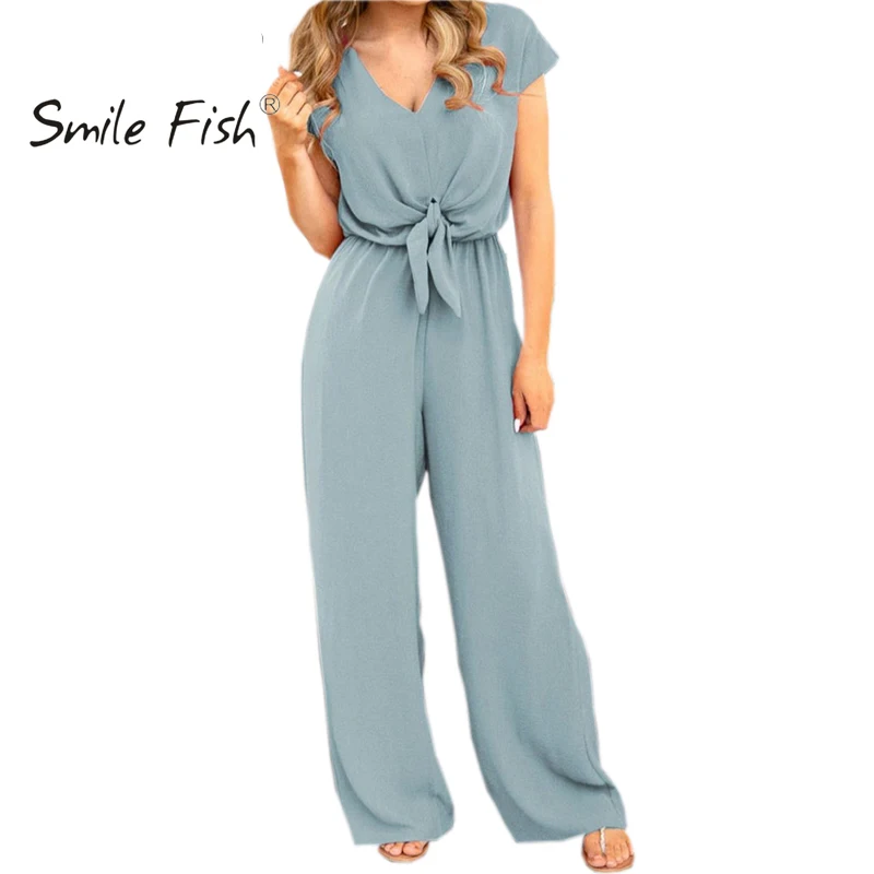 

Streetwear Summer Jumpsuit Pants 2019 New V-neck Women Lace Up Overalls Outfits Romper Loose Backless Combinaison Femme GV572