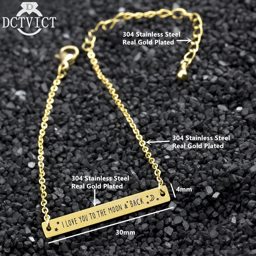 GORGEOUS TALE New Arrival 2017 Stainless Steel Bar Bracelet Bangle I Love You To The Moon And Back Lettering Pulseira Feminina|star bracelet|chain