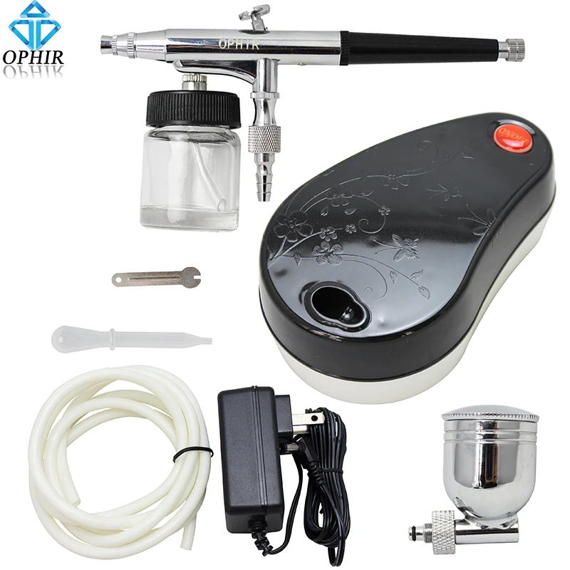 

OPHIR 100V-240V Mini Airbrush Kit with Air Compressor for Cosmetics Temporary Tattoo Body Art Cake Decorating Nail #AC001+AC005