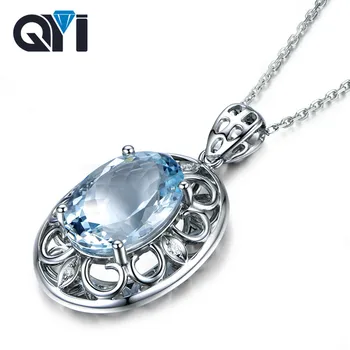 

QYI 1.5 ct Oval cut Natural sky Blue Topaz Gemstone Pendants 925 Sterling Silver Necklaces For Women Color Gems Wedding gift
