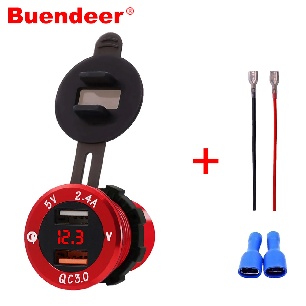 

Buendeer Car Cigarette Lighter QC 3.0 Power Adapter Aluminum alloy Dual USB Charger with LED Voltmeter Indicator for car van atv
