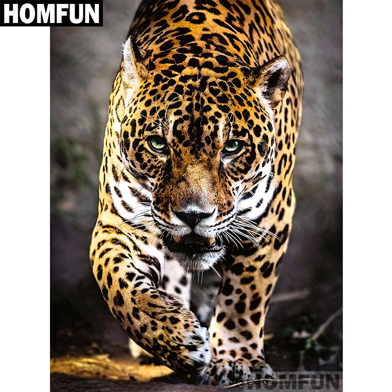 Алмазная живопись HOMFUN A01530 полноразмерная/круглая вышивка животное леопард