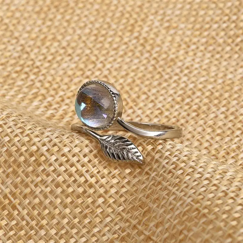 OBSEDE новые модные Для женщин ювелирные изделия Натуральный камень кольца с листьями из Лунного Камня Vintage Opal кольца открытое Размеры серебро Цвет Adiustable капли