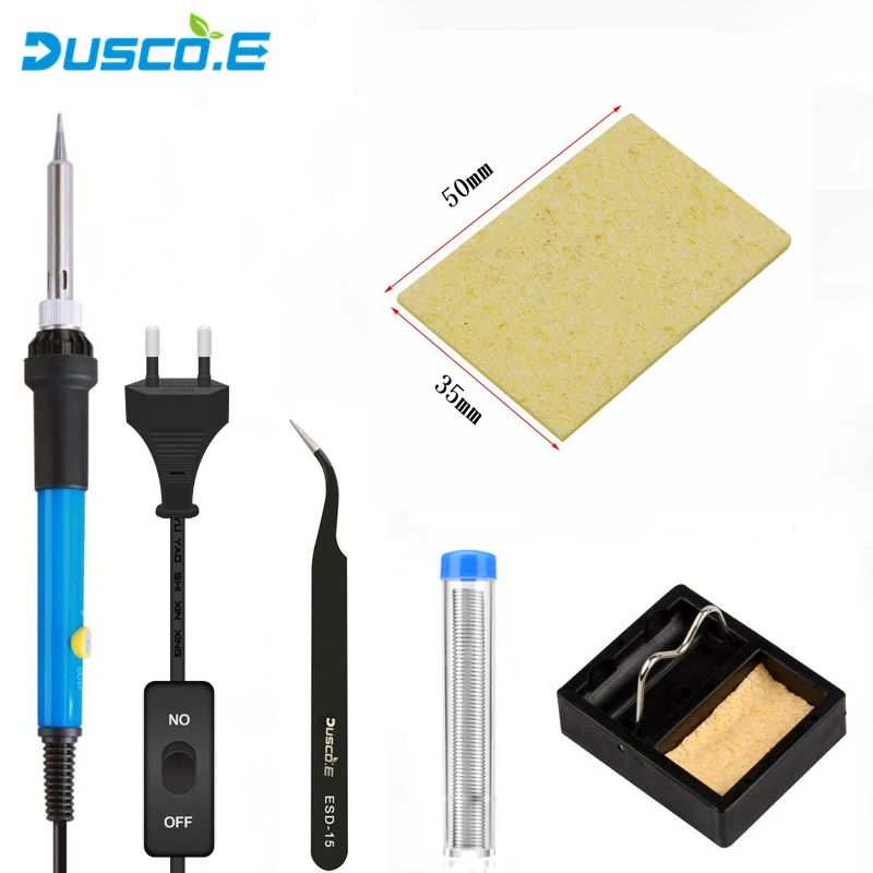 

60W Adjustable Temperature Soldering Iron 220V 110V Electric Solder Iron Rework Station 5pcs Tips Tweezer Welding Repair Tools