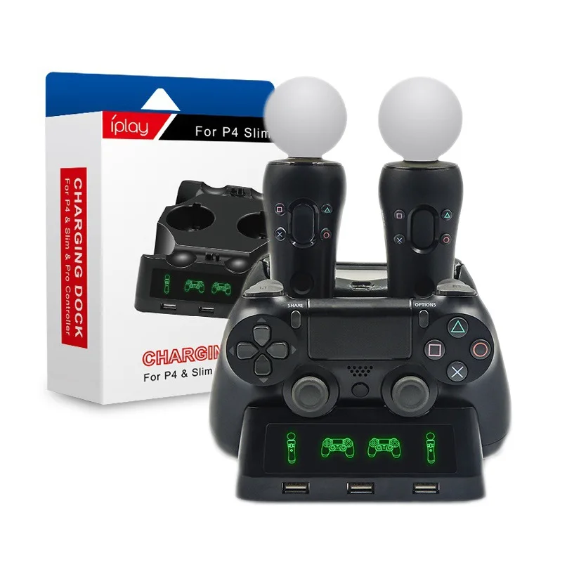 Для Playstation 4 PS4 Slim Pro PS VR PS Move Motion контроллеры 4 в 1 зарядное устройство Dualshock USB зарядная док-станция Подставка для хранения - Цвет: Black