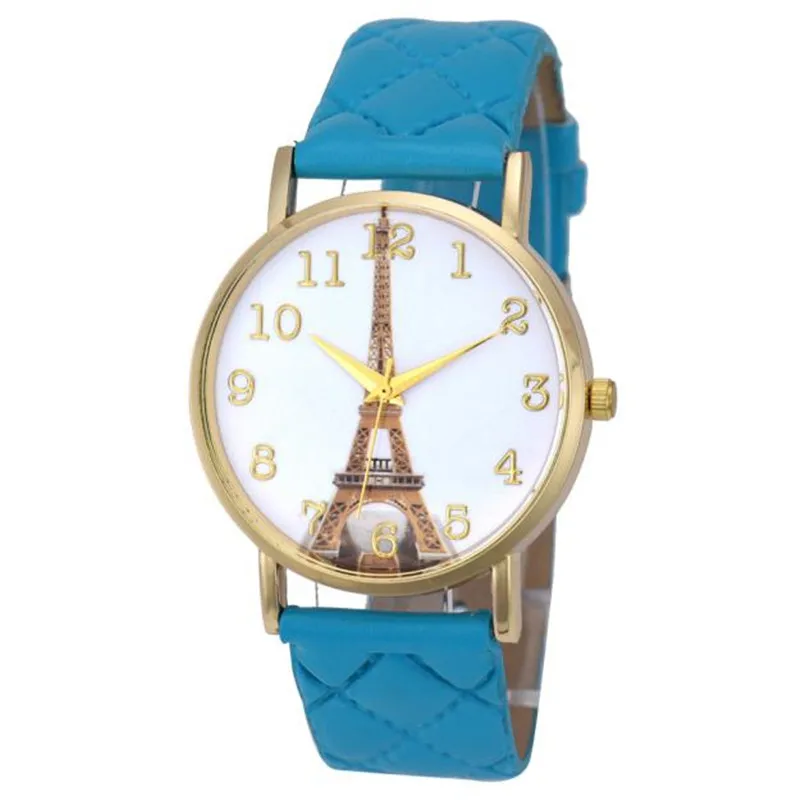 Модные женские наручные часы в стиле Парижа, Эйфелева башня, Женские Аналоговые кварцевые наручные часы из искусственной кожи, повседневные наручные часы Montre Femme#2AP26 - Цвет: Небесно-голубой