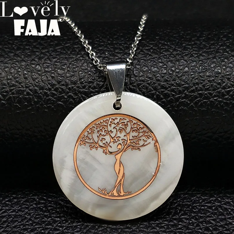

2018 Shell Stainless Steel Necklaces Pendants for Women Tree of Life Rose Gold Color Chain Necklace Jewelry bijoux femme N1899