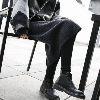 

Autumn And Winter High Waist Gray Knitting Pleated Skirt Large Size Vent Package Hip Skirt All-match Elegant Slim Female Skirt