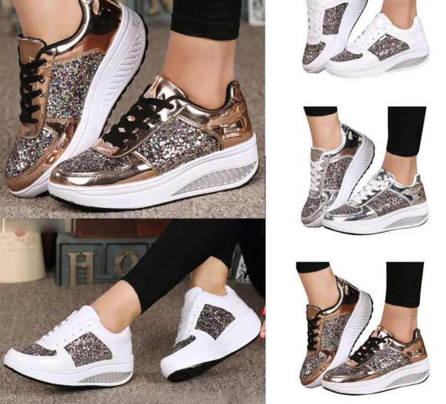 

Autumn Explosion Models Women's High-rise Belt Shoes Color Mirror Sequins Thick Bottom Comfortable Rocking Shoes Large Size