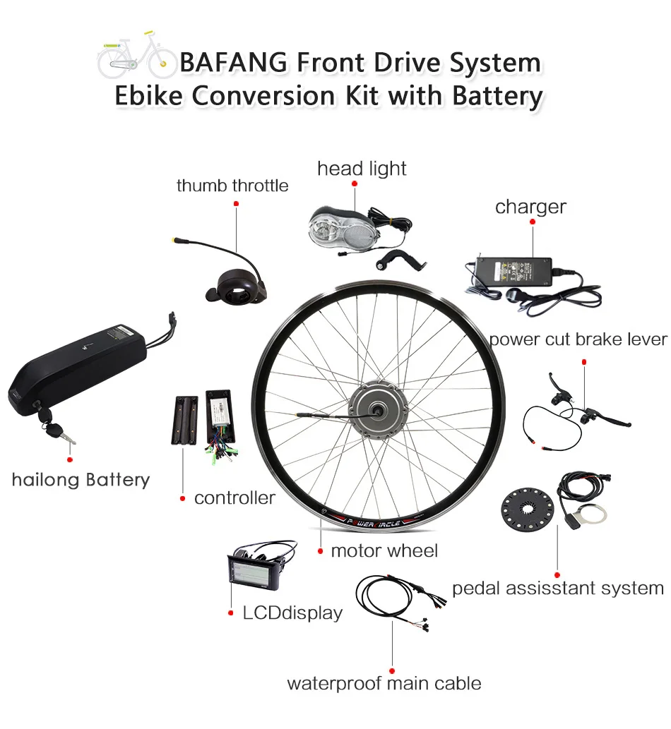 Bafang комплект 48V 500W комплект для переоборудования электрического велосипеда 20''24''26''700c передний мотор для центрального движения колеса 15ah 18ah samsung LG Батарея, фара для электровелосипеда в комплект