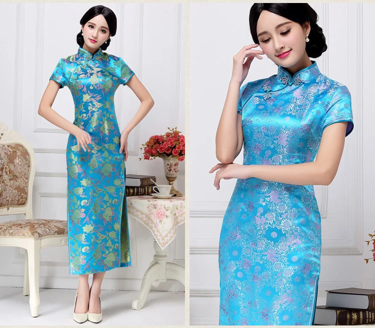 Новое поступление в традиционном китайском стиле Для женщин парча сатин Длинные Cheongsam вечернее Qipao платье цветок Размеры S M L XL XXL XXXL 020723