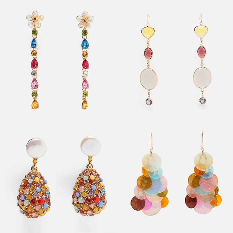 

Vedawas 2019 ZA Trendy Designs Crystal Drop Earrings for Women Vintage Colorful Rhinestone Pendant Earrings Jewelry xg3094