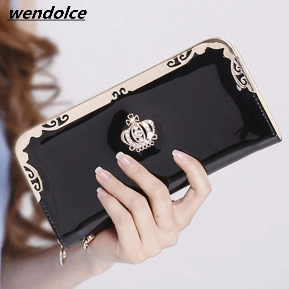 

2018 Women wallet Korean Version Of The Ladies Long Purse Patent Leather Crown Wallet Large Capacity Zipper Female Wallets