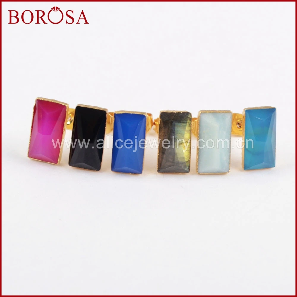 

BOROSA Clearance Sale 5Pairs Druzy Rectangle Gold Color Multi-kind Stone Faceted Drusy Stud Earrings Jewelry for Women G1298