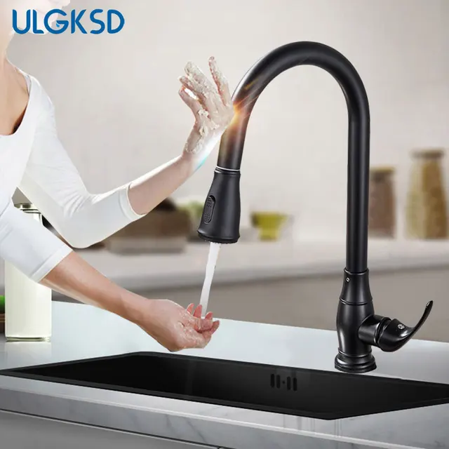 Special Offers ULGKSD Matte Black Sensor Kitchen Faucet Sensitive Smart Touch Single Handle Mixer Tap Touch Sensor Smart Black Kitchen Tap