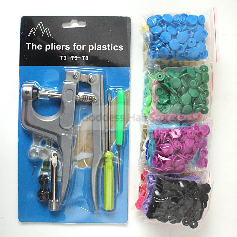 

U Shape Fastener Snap Pliers KAM Button + 160 Set T5 Plastic Resin Snap Button Press Stud Cloth Button Press Machine Sewing Tool