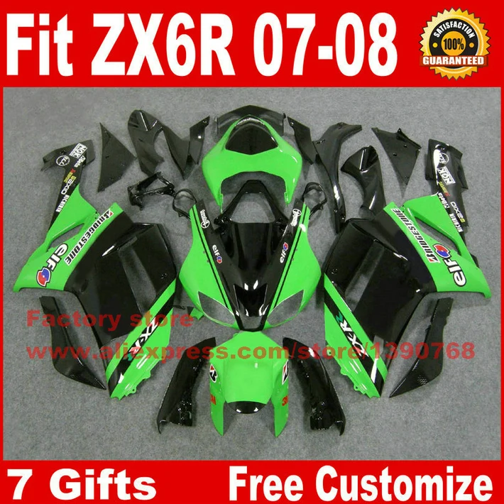 

High quality fairings for Kawasaki ZX6R fairing kits 2007 2008 green black plastic bodywork parts ZX-6R 07 08 Ninja 636 ZQ35